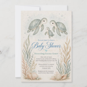 Schildkröten-Familie Boho-Baby-Shower-Einladung Einladung