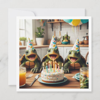 Schildkröten feiern Geburtstag mit Kuchen und Hüte Einladung
