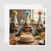 Schildkröten feiern Geburtstag mit Kuchen und Hüte Einladung (Vorne/Hinten)