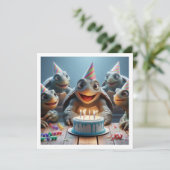 Schildkröten feiern Geburtstag mit Kuchen und Hüte Einladung (Stehend Vorderseite)
