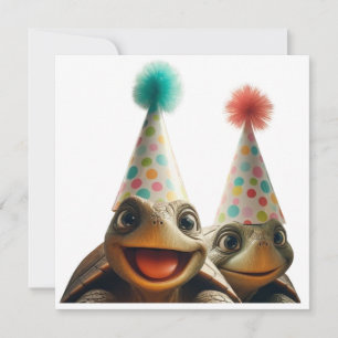 Schildkröten feiern Geburtstag mit Kuchen und Hüte Einladung