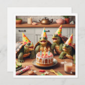 Schildkröten feiern Geburtstag mit Kuchen und Hüte Einladung (Vorne/Hinten)