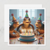 Schildkröten feiern Geburtstag mit Kuchen und Hüte Einladung (Vorne/Hinten)