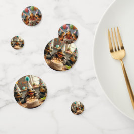 Schildkröten feiern Geburtstag mit Kuchen und Hüte Konfetti