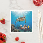 Schildkröten-Geburtstagsfeier mit Oktopus Serviette (Beispiel)