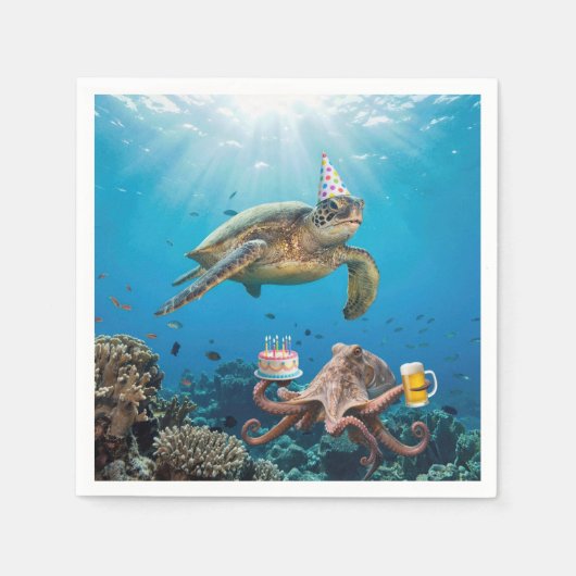 Schildkröten-Geburtstagsfeier mit Oktopus Serviette (Vorderseite)