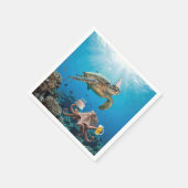 Schildkröten-Geburtstagsfeier mit Oktopus Serviette (Ecke)