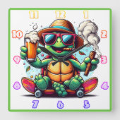 Schildkröten genießen Getränke und Zigarren! Quadratische Wanduhr (Vorderseite)