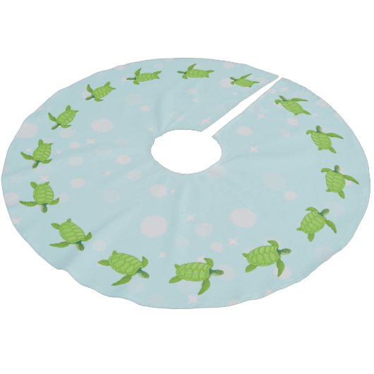 Schildkröten im Grünen auf hellblauem Boden Polyester Weihnachtsbaumdecke (Schrägansicht)