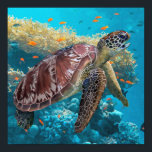 Schildkröten im Grünen in der Nähe des Korallenrif Poster<br><div class="desc">Haben Sie schon einmal einen Tauchurlaub in einem tropischen Paradies gemacht? Wenn du das getan hast, dann hast du vielleicht eines dieser schönen Kreaturen gesehen. Sie scheinen über die Unterwasserlandschaft zu gleiten. Sie sind gefährdet, ebenso wie die Korallenriffe, auf denen sie oft zu sehen sind. Dieses Poster kann eine Erinnerung...</div>