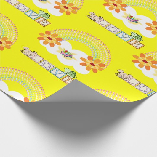 Schildkröten-Liebe-Regenbogen-Wolken Blumenwackelp Geschenkpapier (Ecke)