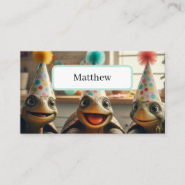 Schildkröten mit Geburtstagskuchen und Hüten Platzkarte