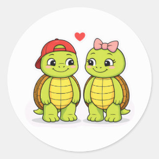 Schildkröten mit Liebesherz-Illustration Runder Aufkleber