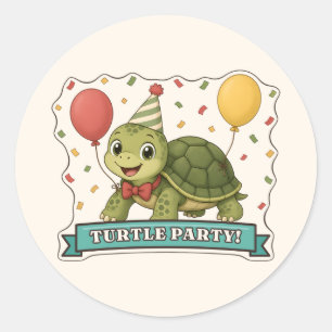 Schildkröten-Party Süße Schildkröte in einer Party Runder Aufkleber