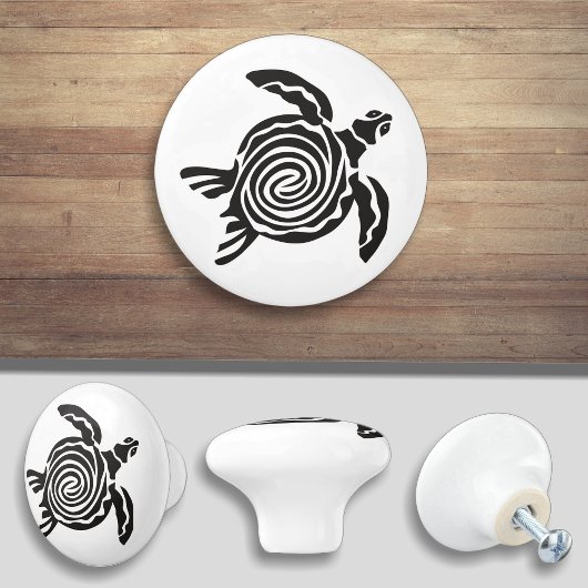 Schildkröten-Schwarz-Weiß-Silhouette Keramikknauf