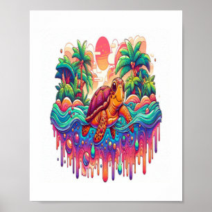 Schildkröten schwimmen im Flüssiggarten. Poster