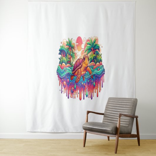 Schildkröten schwimmen im Flüssiggarten. Wandteppich (Beispiel)