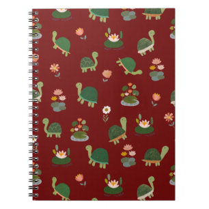 Schildkröten & Seerosenblätter auf Dunkelrot Notizblock