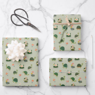 Schildkröten & Seerosenblätter auf Gin Grün Geschenkpapier Set