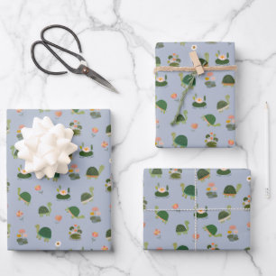 Schildkröten & Seerosenblätter auf Hellblau Geschenkpapier Set