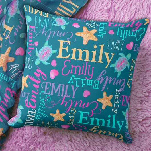 Schildkröten, Seesterne und Herz sind gemustert Kissen