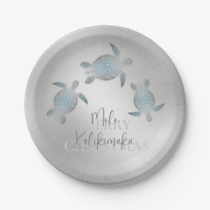 Schildkröten Silber Mele Kalikimaka Weihnachte Pappteller