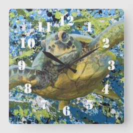 Schildkröten-Splatter-Kunst Quadratische Wanduhr