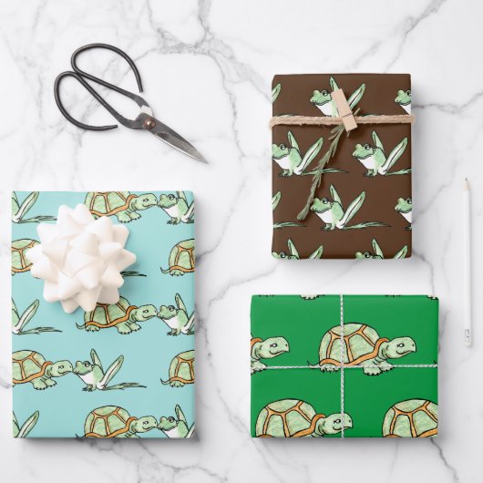 Schildkröten und Frosch Geschenkpapier Set (Vorderseite)