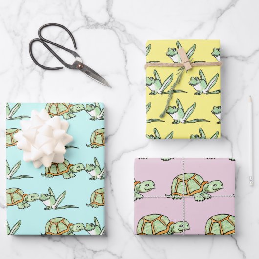 Schildkröten und Frosch Geschenkpapier Set (Vorderseite)