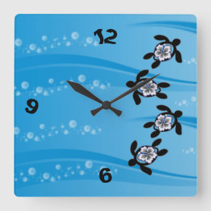 Schildkröten und Hibiskus Quadratische Wanduhr