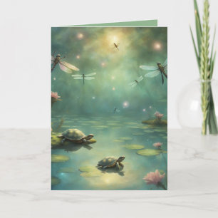 Schildkröten und Libellen auf einem Teich Geburtst Karte