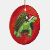 Schildkröten-Weihnachten auf Rot Keramikornament (Rechts)