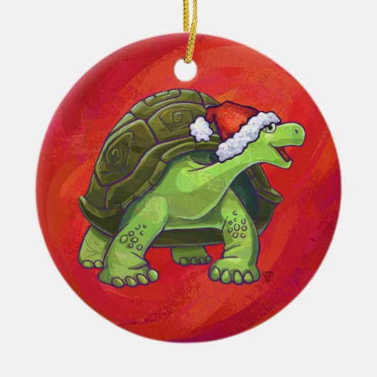 Schildkröten-Weihnachten auf Rot Keramikornament (Vorne)