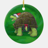 Schildkröten-Weihnachten auf Rot Keramikornament (Hinten)