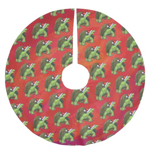 Schildkröten-Weihnachten auf Rot Polyester Weihnachtsbaumdecke (Vorderseite)