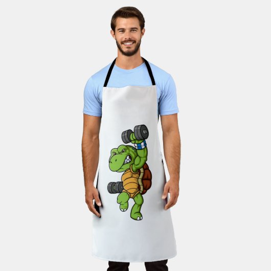 Schildkrötencharakter mit Hantelgewichten Pose Schürze (Getragen)