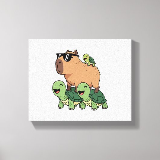 Schildkrötenfahrt Capybara, Funny Capybara Leinwanddruck (Vorderseite)