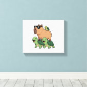 Schildkrötenfahrt Capybara, Funny Capybara Leinwanddruck (Insitu (Holzboden))