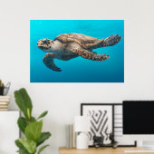 Schildkrötenfotografie Blauer Ozean Poster (Heimbüro)