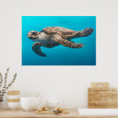 Schildkrötenfotografie Blauer Ozean Poster (Küche)