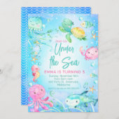 Schildkrötenhaik Kratopus unter dem Meer Geburtsta Einladung (Vorne/Hinten)