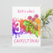 Schildkrötenkarte Lila Einladung (Stehend Vorderseite)