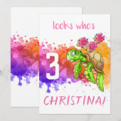 Schildkrötenkarte Lila Einladung (Vorne/Hinten)