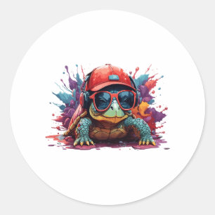 Schildkrötenkunst I cool niedliche Schildkröte Runder Aufkleber