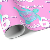 Schildkrötenkunst pinkfarben und Name 6. Geburtsta Geschenkpapier (Rolleneckpunkt)