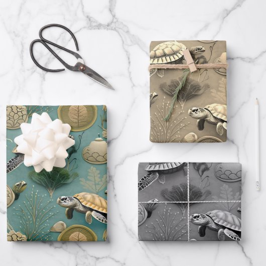 Schildkrötenlebensmuster Nr. 6 Geschenkpapier Set (Vorderseite)