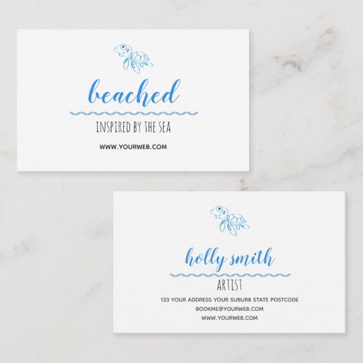 Schildkrötenlogo Beach Theme White Business Card Visitenkarte (Vorne/Hinten)