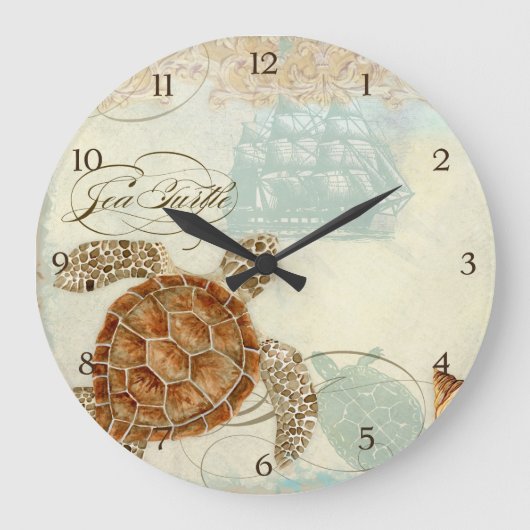 Schildkrötenmeer - Sandstrand - Collage Muschel Große Wanduhr (Vorderseite)