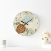 Schildkrötenmeer - Sandstrand - Collage Muschel Große Wanduhr (Zuhause)