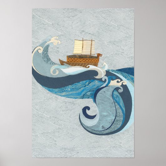 Schildkrötenschiff gegen die Wellen Poster (Vorne)